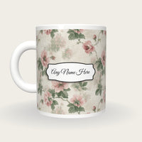 Faded Floral Chintz Curtain Parlour Cream Faded Rose Willow Name Mug, back with the second name label
