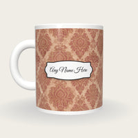 Vintage Brocade Small Motif Brocade Cream Rose Gilt Name Mug 2, back with the second name label