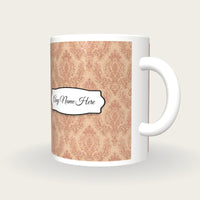 Vintage Brocade Small Motif Brocade Cream Rose Gilt Name Mug, three-quarter view