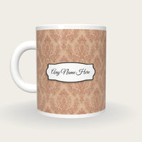 Vintage Brocade Small Motif Brocade Cream Rose Gilt Name Mug, back with the second name label