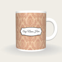 Vintage Brocade Small Motif Brocade Cream Rose Gilt Name Mug, front with the name label