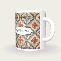 Encaustic Cement Tile Tile Name Mug, three-quarter view