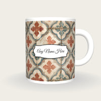Encaustic Cement Tile Tile Name Mug, front with the name label
