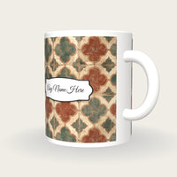 Encaustic Cement Tile Tile Name Mug 2, three-quarter view