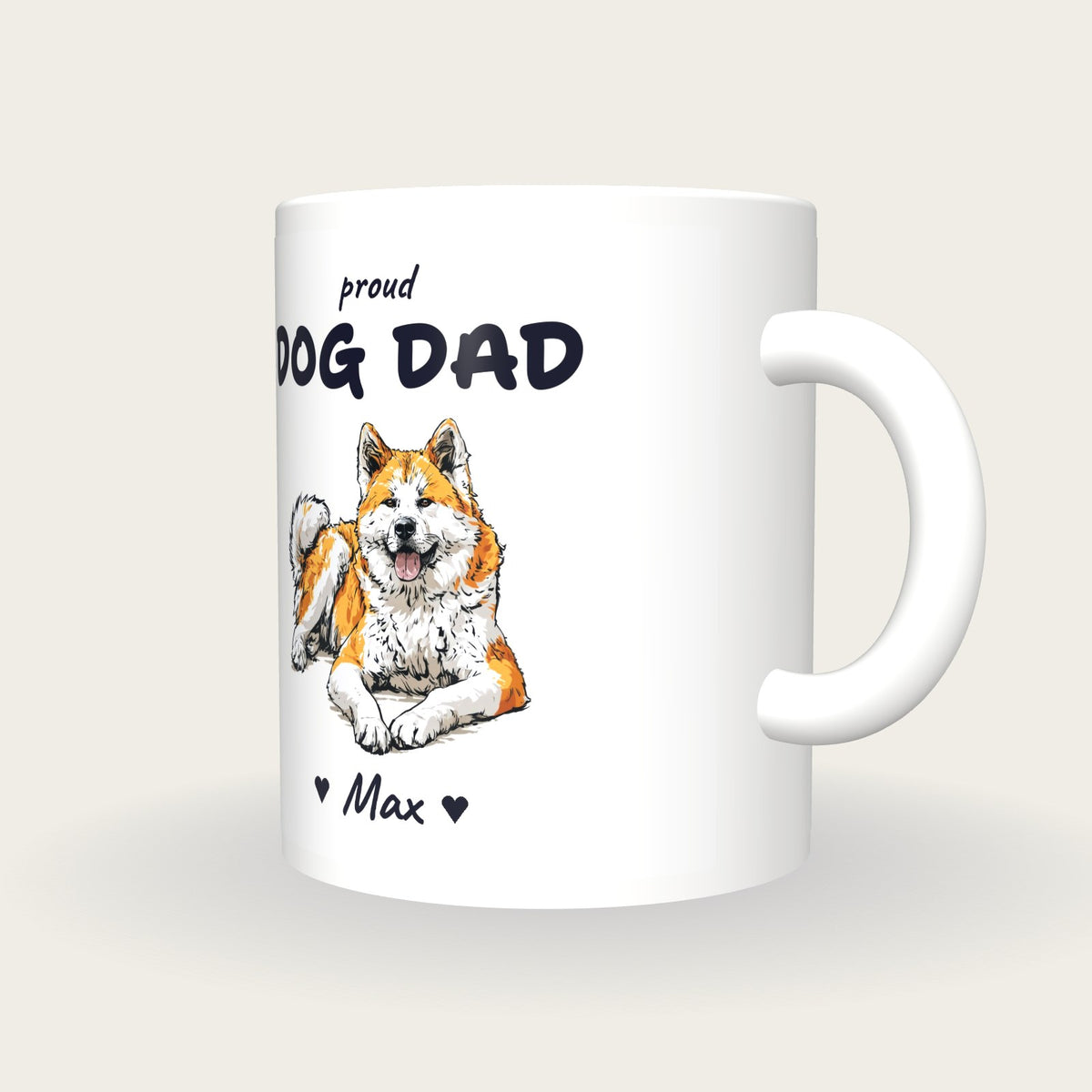 Personalised Akita Dog Dad Mug, three-quarter view