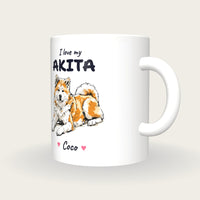 Personalised I Love My Akita Mug, three-quarter view