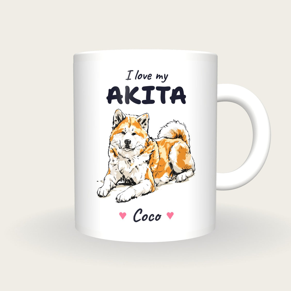 Personalised I Love My Akita Mug, front