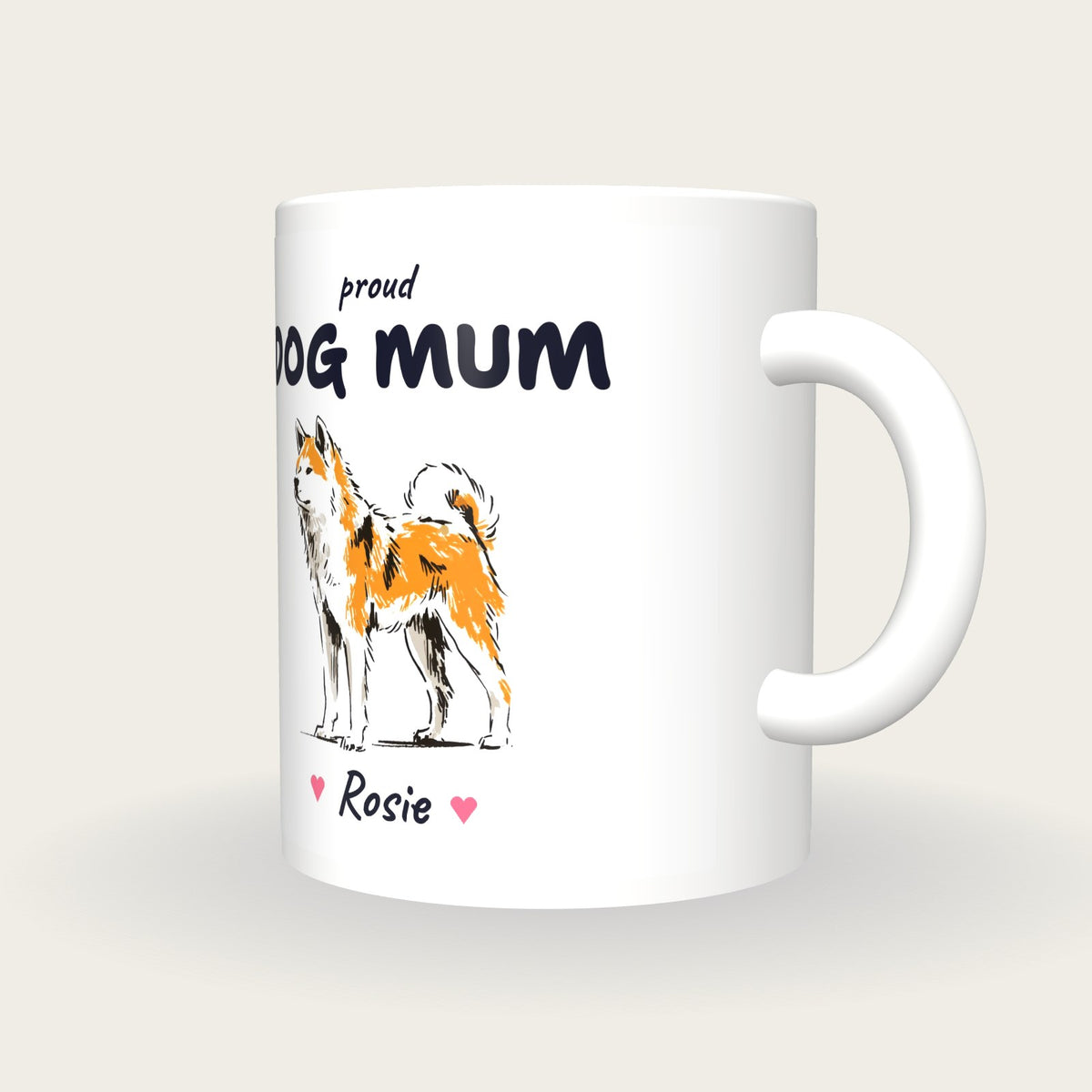 Personalised Akita Dog Mum Mug, three-quarter view