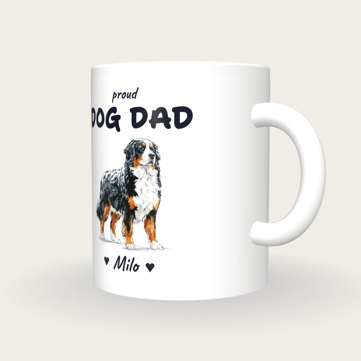 Personalised Bernese Mountain Dog Dad Mug, three-quarter view