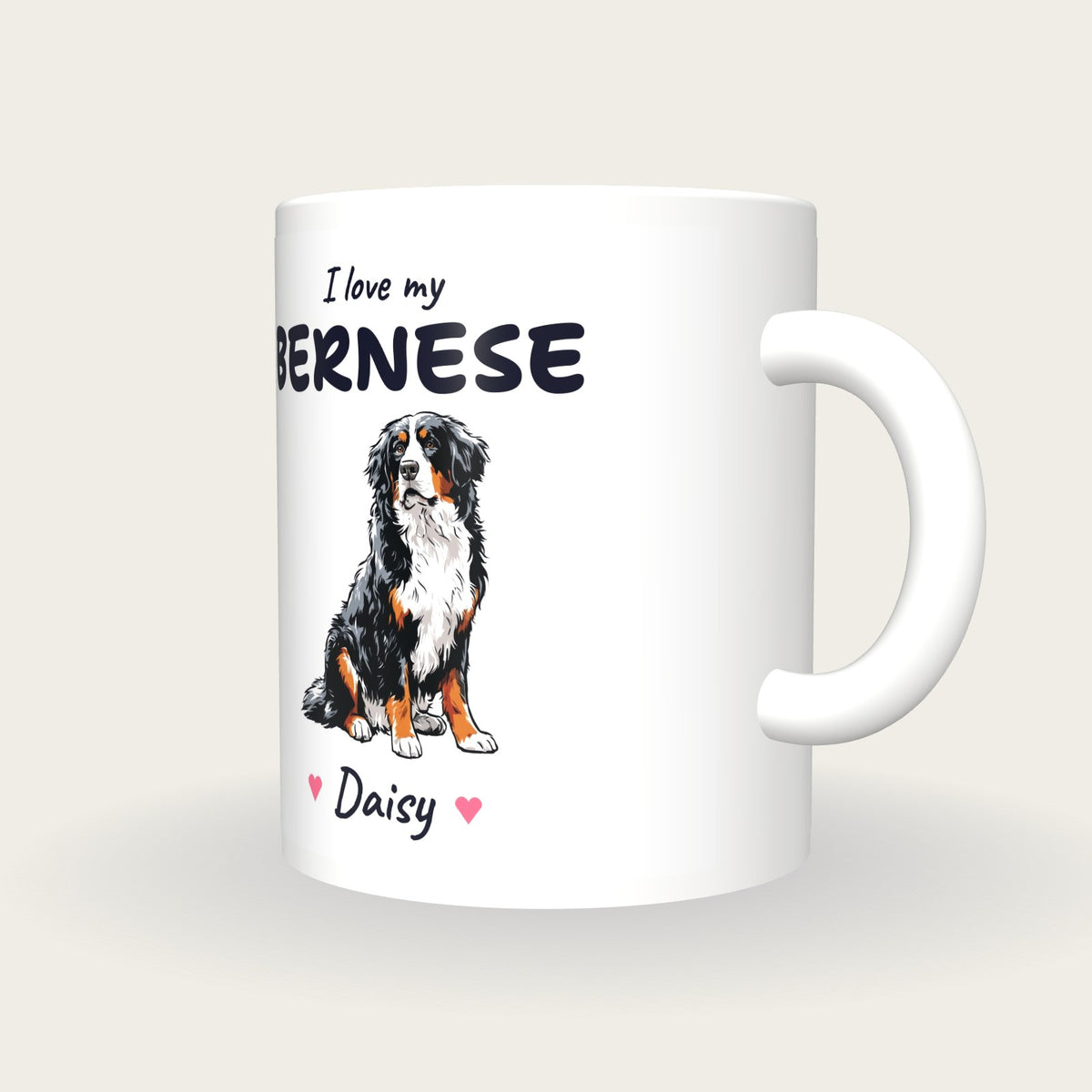 Personalised I Love My Bernese Mountain Dog Mug, three-quarter view