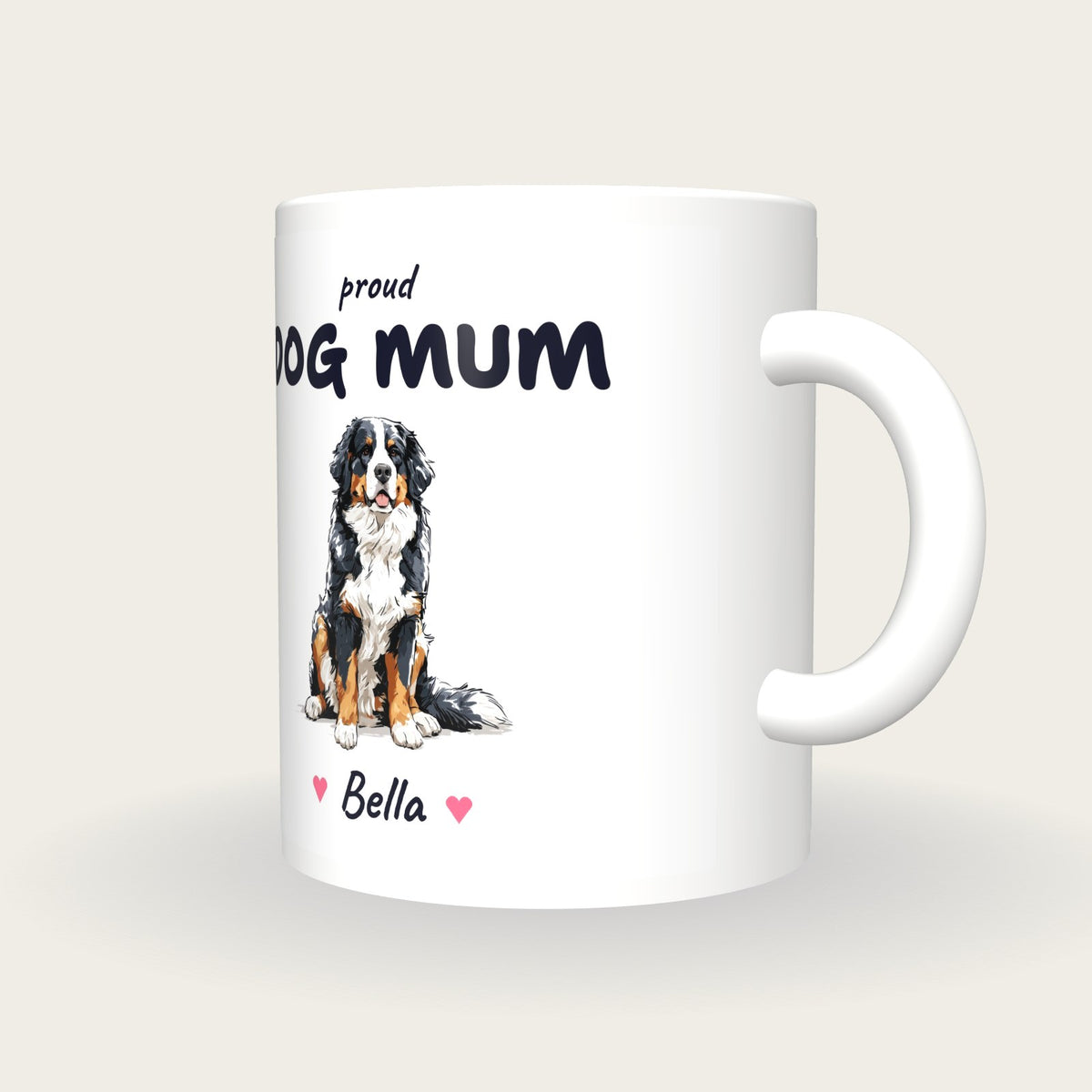 Personalised Bernese Mountain Dog Dog Mum Mug, three-quarter view