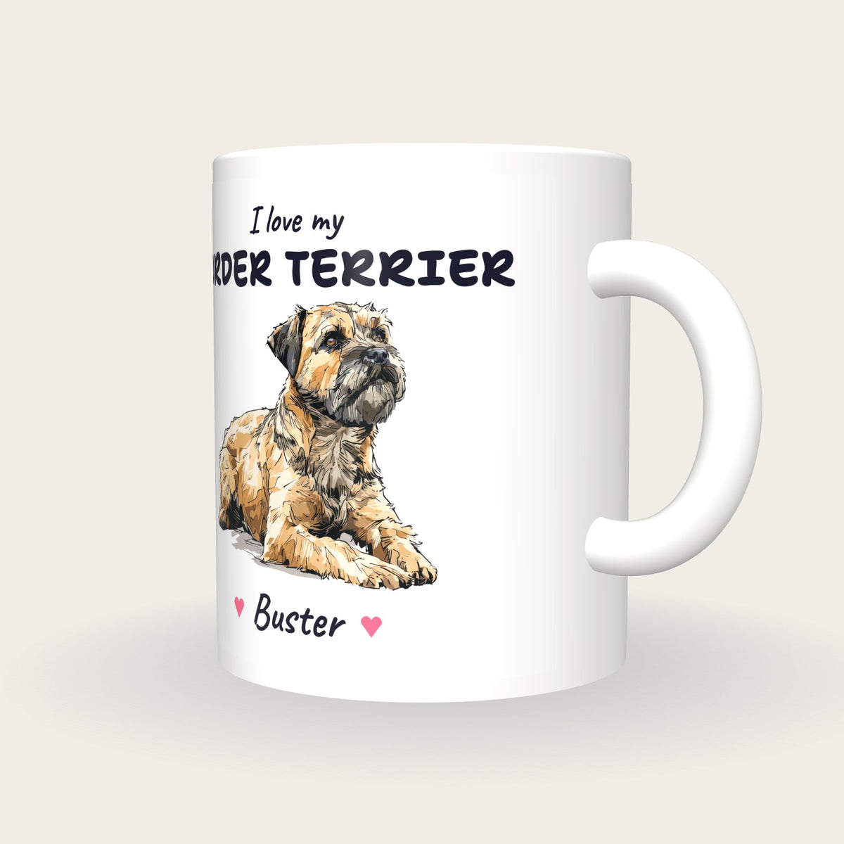 Personalised I Love My Border Terrier Mug, three-quarter view