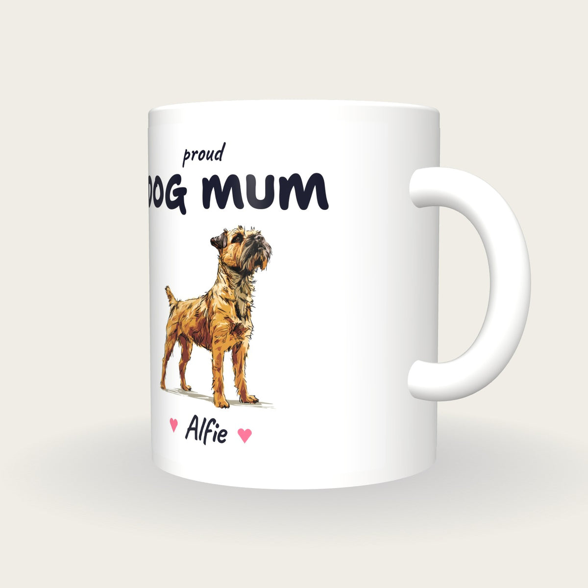 Personalised Border Terrier Dog Mum Mug, three-quarter view