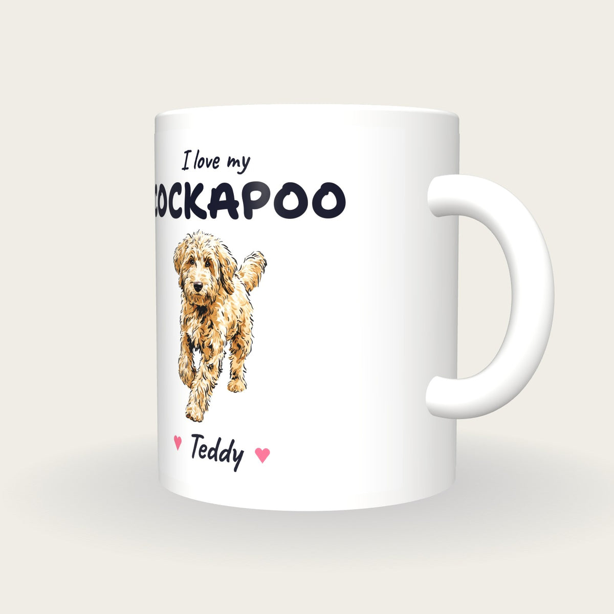 Personalised I Love My Cockapoo Mug, three-quarter view