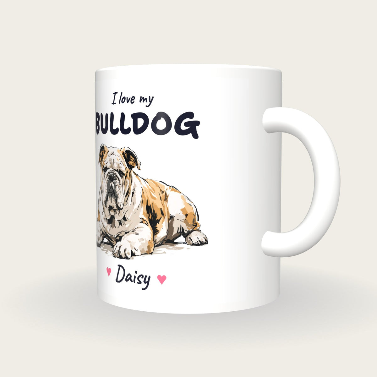 Personalised I Love My Bulldog Mug, three-quarter view