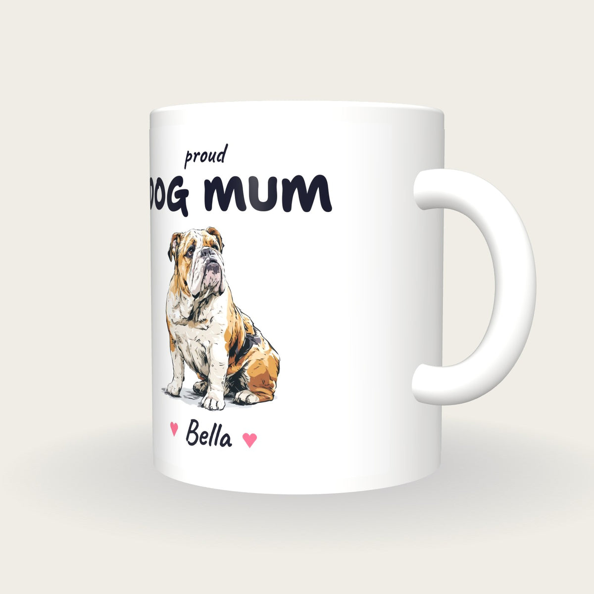 Personalised Bulldog Dog Mum Mug, three-quarter view