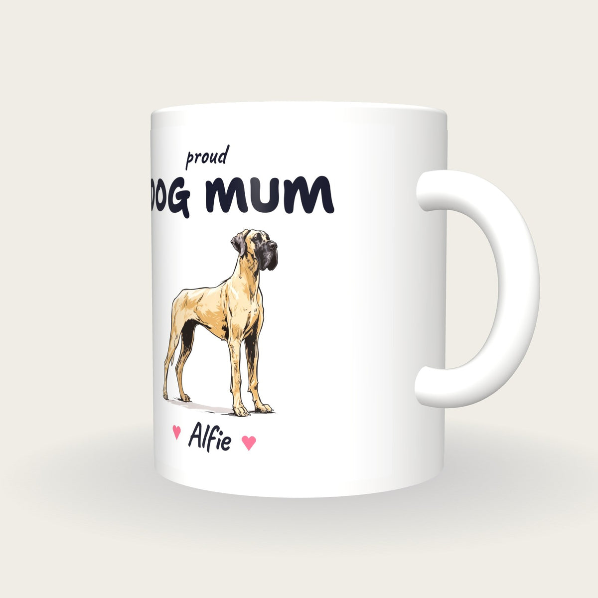 Personalised Great Dane Dog Mum Mug, three-quarter view