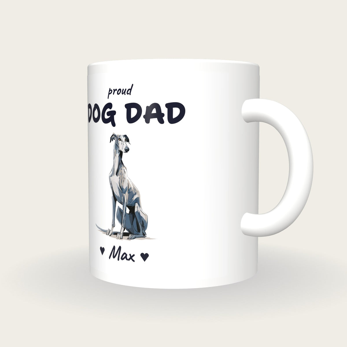 Personalised Greyhound Dog Dad Mug, three-quarter view