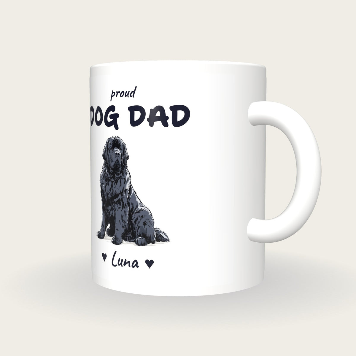 Personalised Newfoundland Dog Dad Mug, three-quarter view