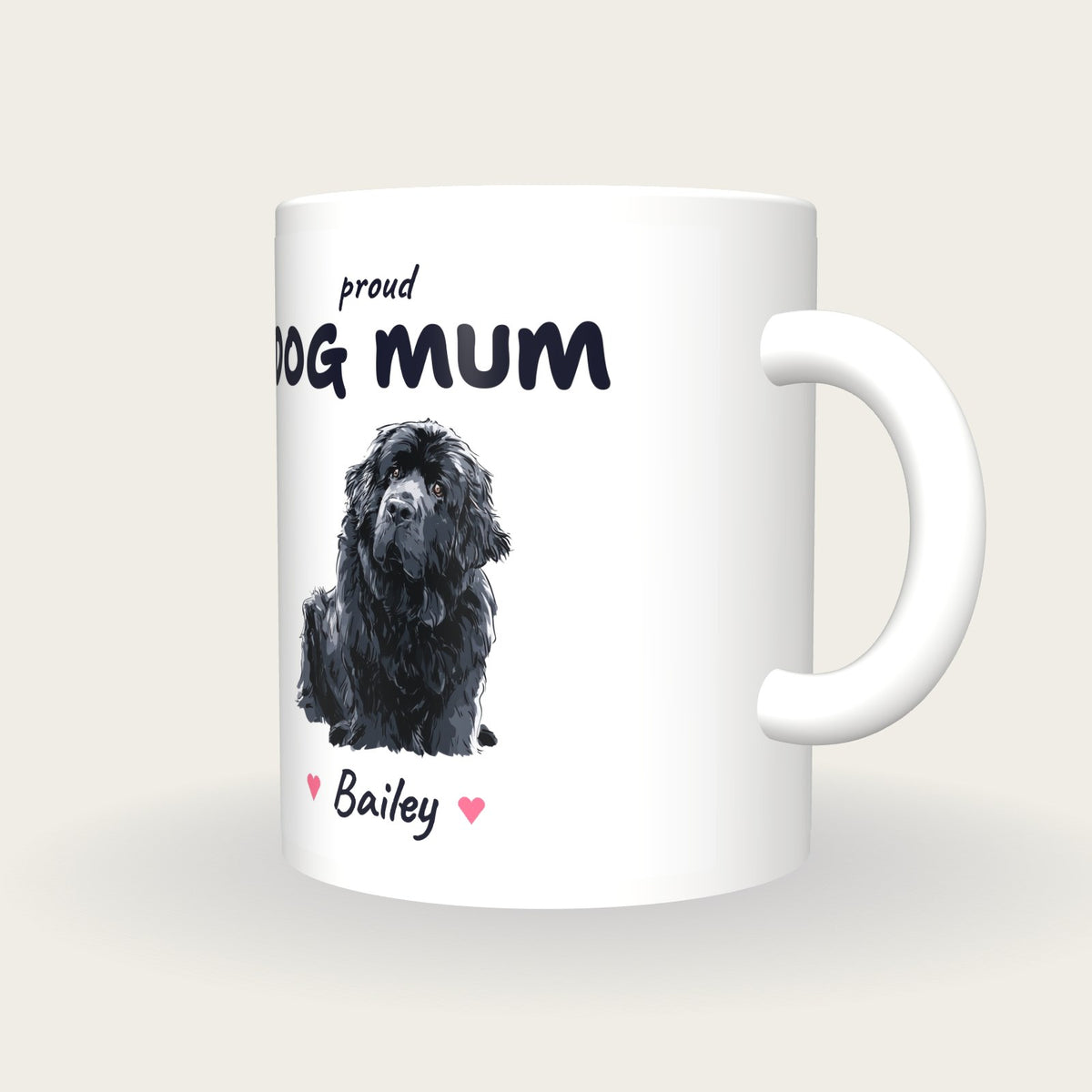 Personalised Newfoundland Dog Mum Mug, three-quarter view