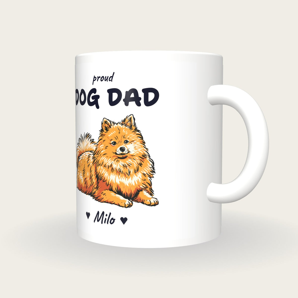Personalised Pomeranian Dog Dad Mug, three-quarter view
