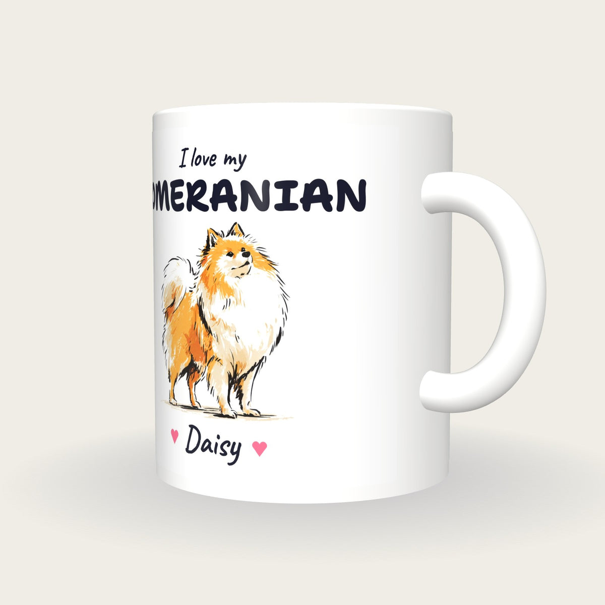 Personalised I Love My Pomeranian Mug, three-quarter view