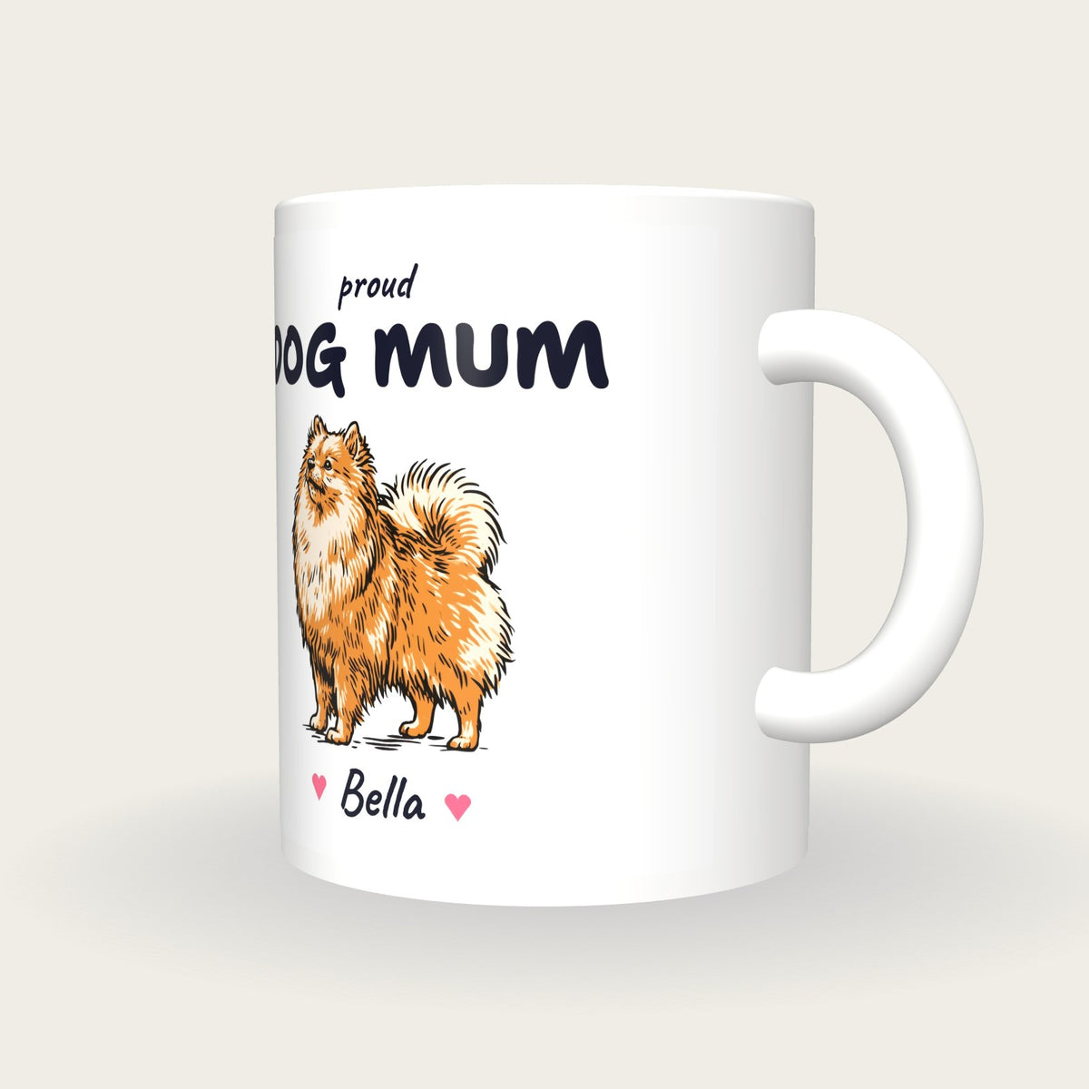 Personalised Pomeranian Dog Mum Mug, three-quarter view
