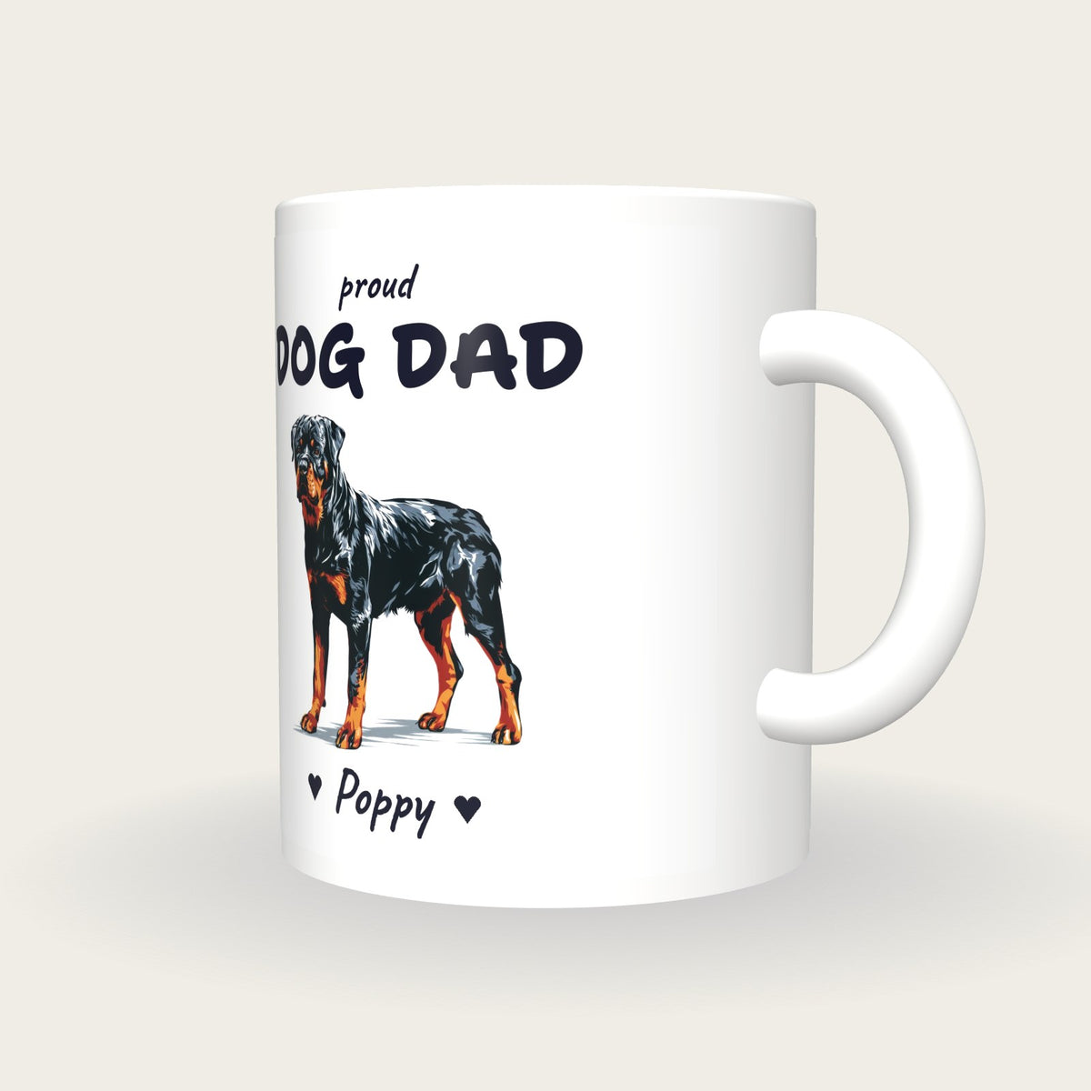 Personalised Rottweiler Dog Dad Mug, three-quarter view