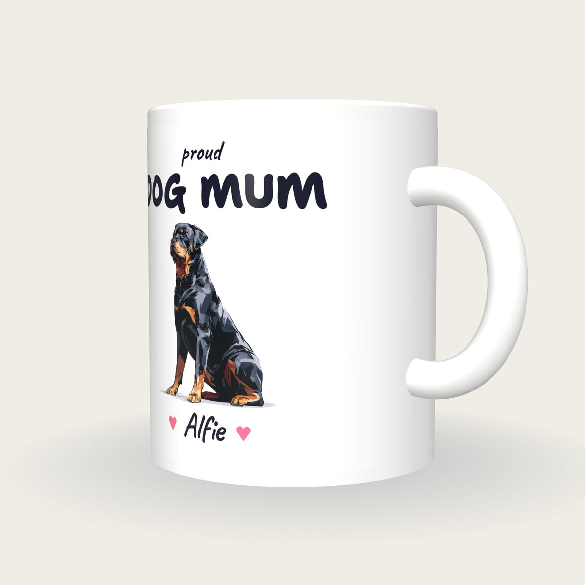 Personalised Rottweiler Dog Mum Mug, three-quarter view