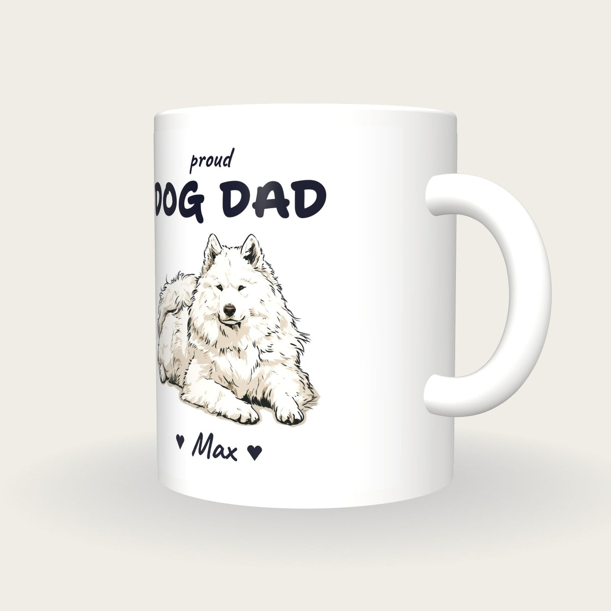 Personalised Samoyed Dog Dad Mug, three-quarter view
