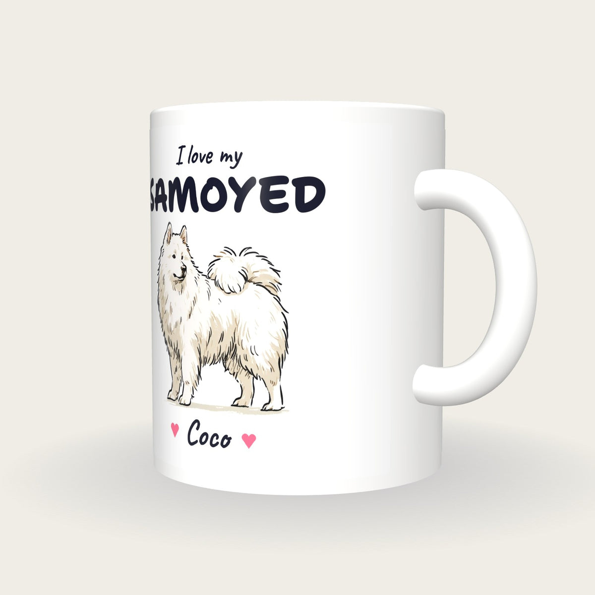 Personalised I Love My Samoyed Mug, three-quarter view