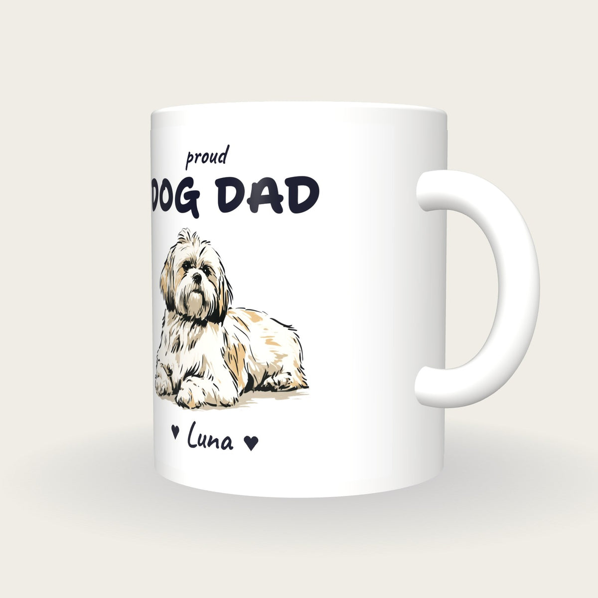 Personalised Shih Tzu Dog Dad Mug, three-quarter view