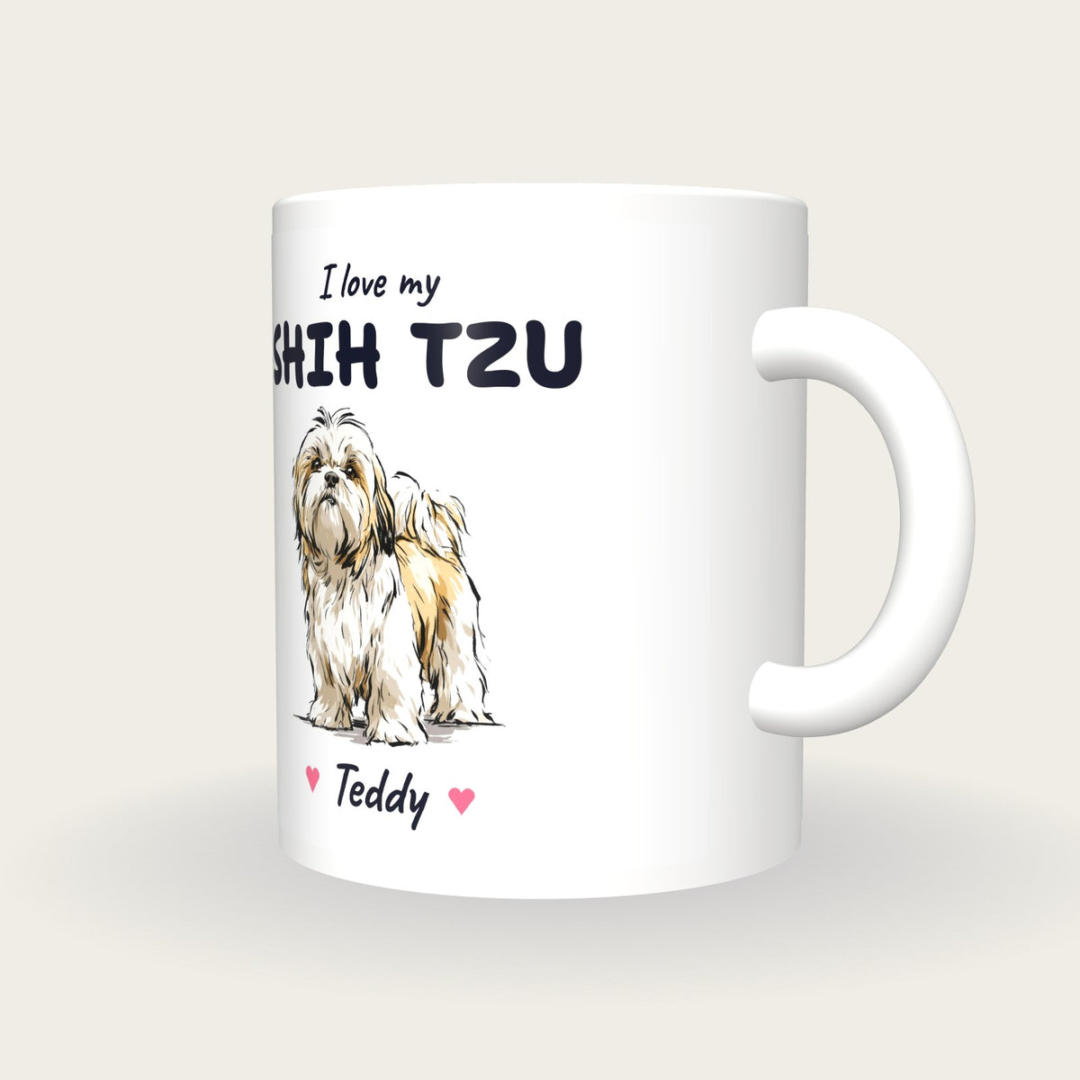 Personalised I Love My Shih Tzu Mug, three-quarter view