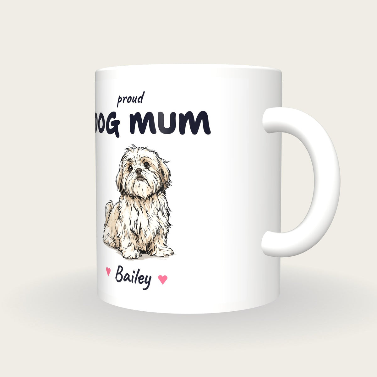 Personalised Shih Tzu Dog Mum Mug, three-quarter view