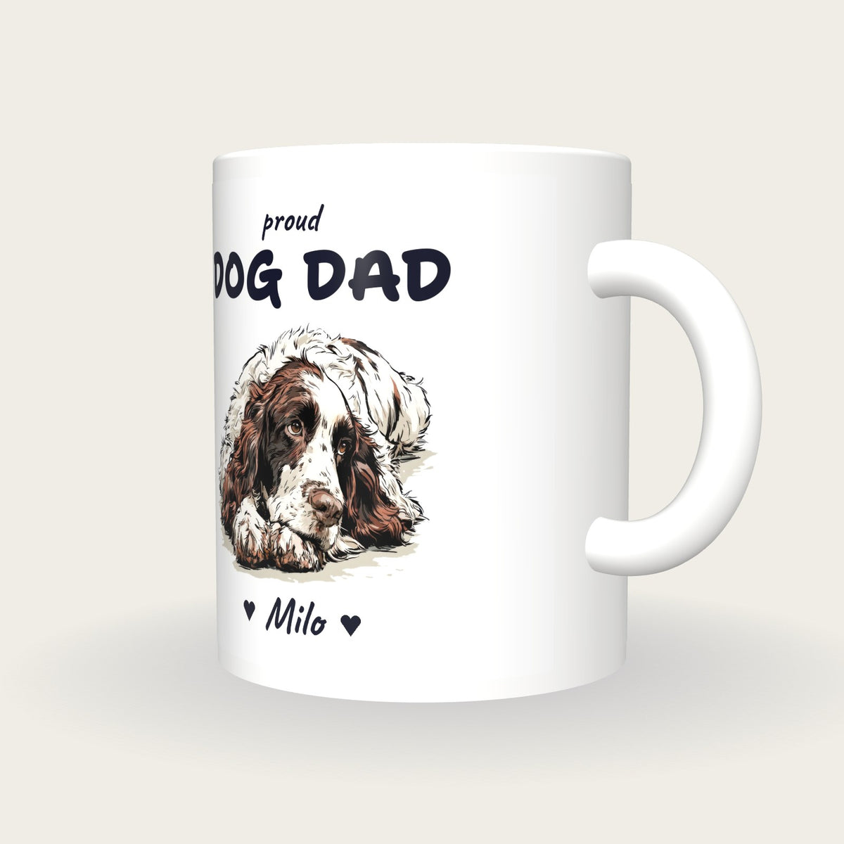 Personalised Springer Spaniel Dog Dad Mug, three-quarter view