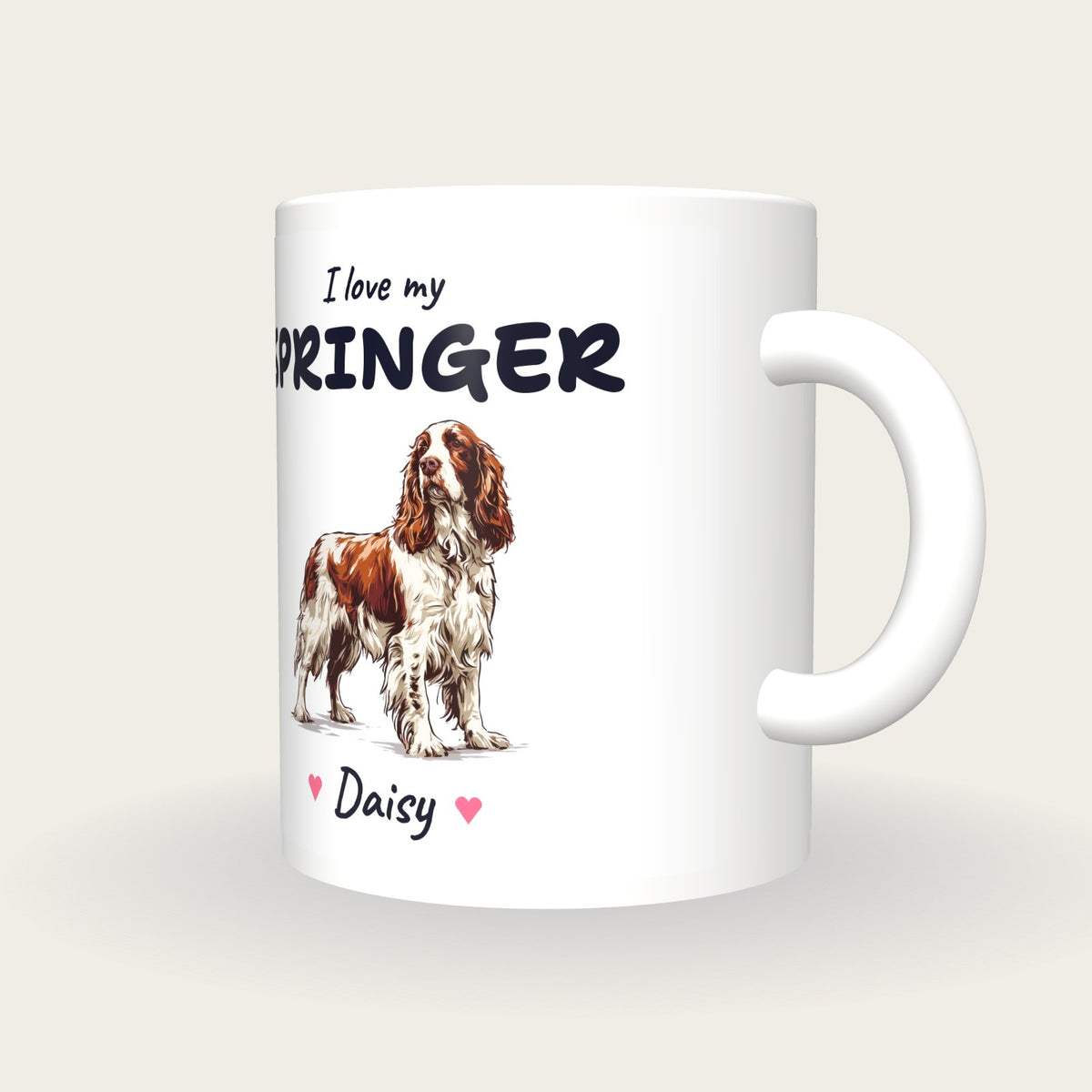 Personalised I Love My Springer Spaniel Mug, three-quarter view