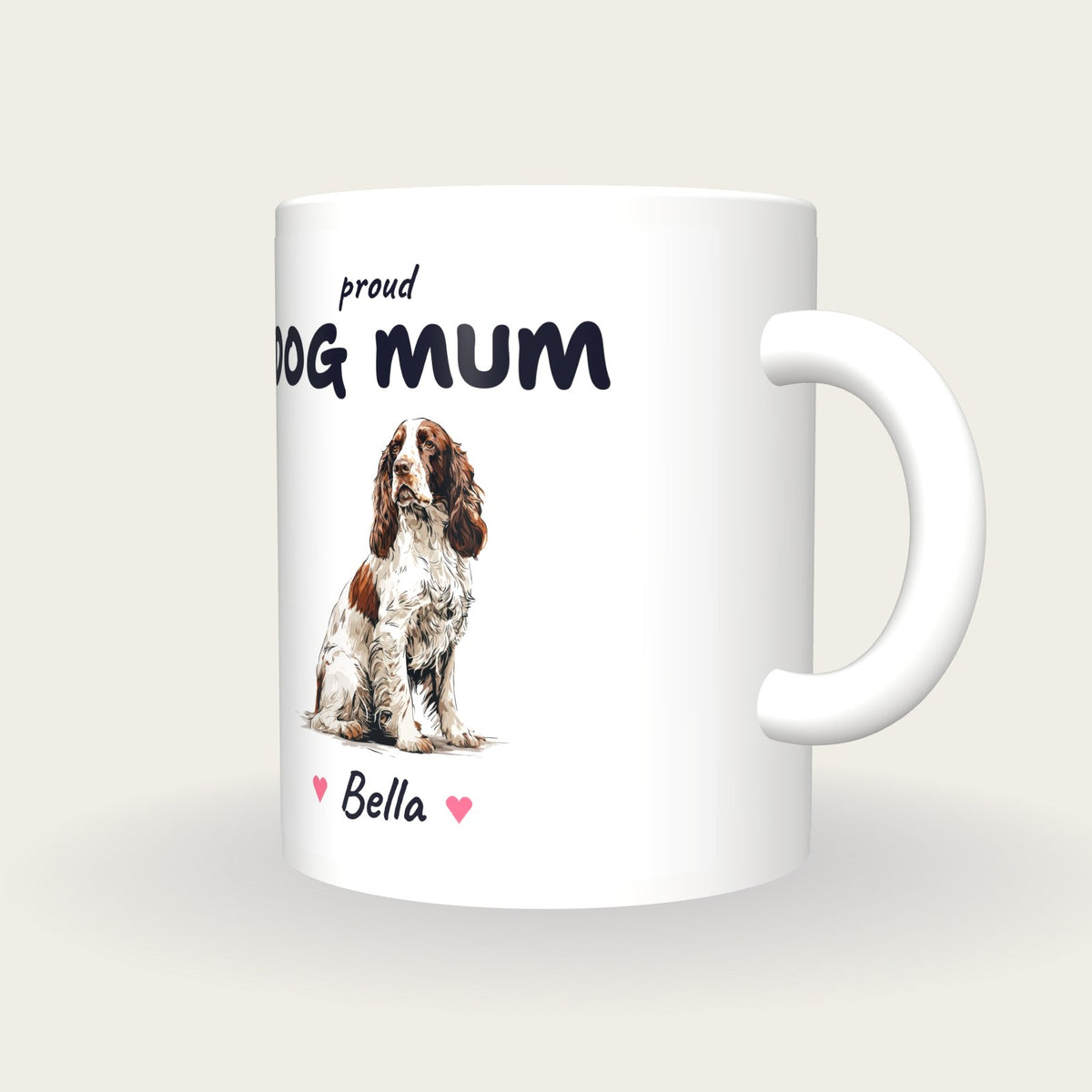 Personalised Springer Spaniel Dog Mum Mug, three-quarter view
