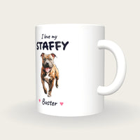 Personalised I Love My Staffy Mug, three-quarter view