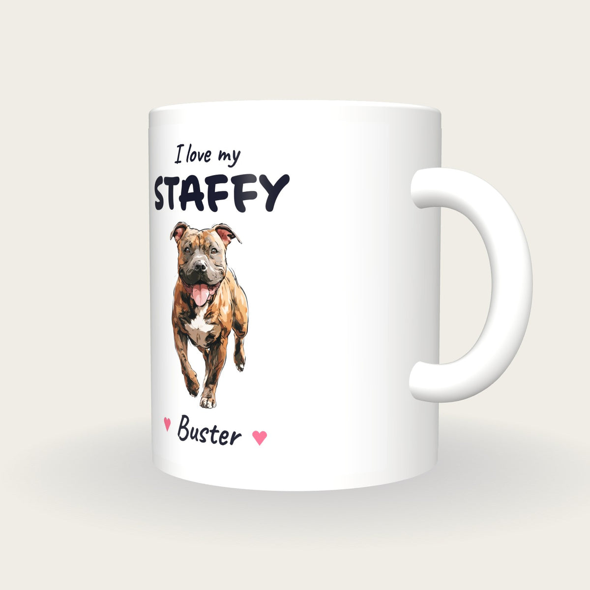 Personalised I Love My Staffy Mug, three-quarter view