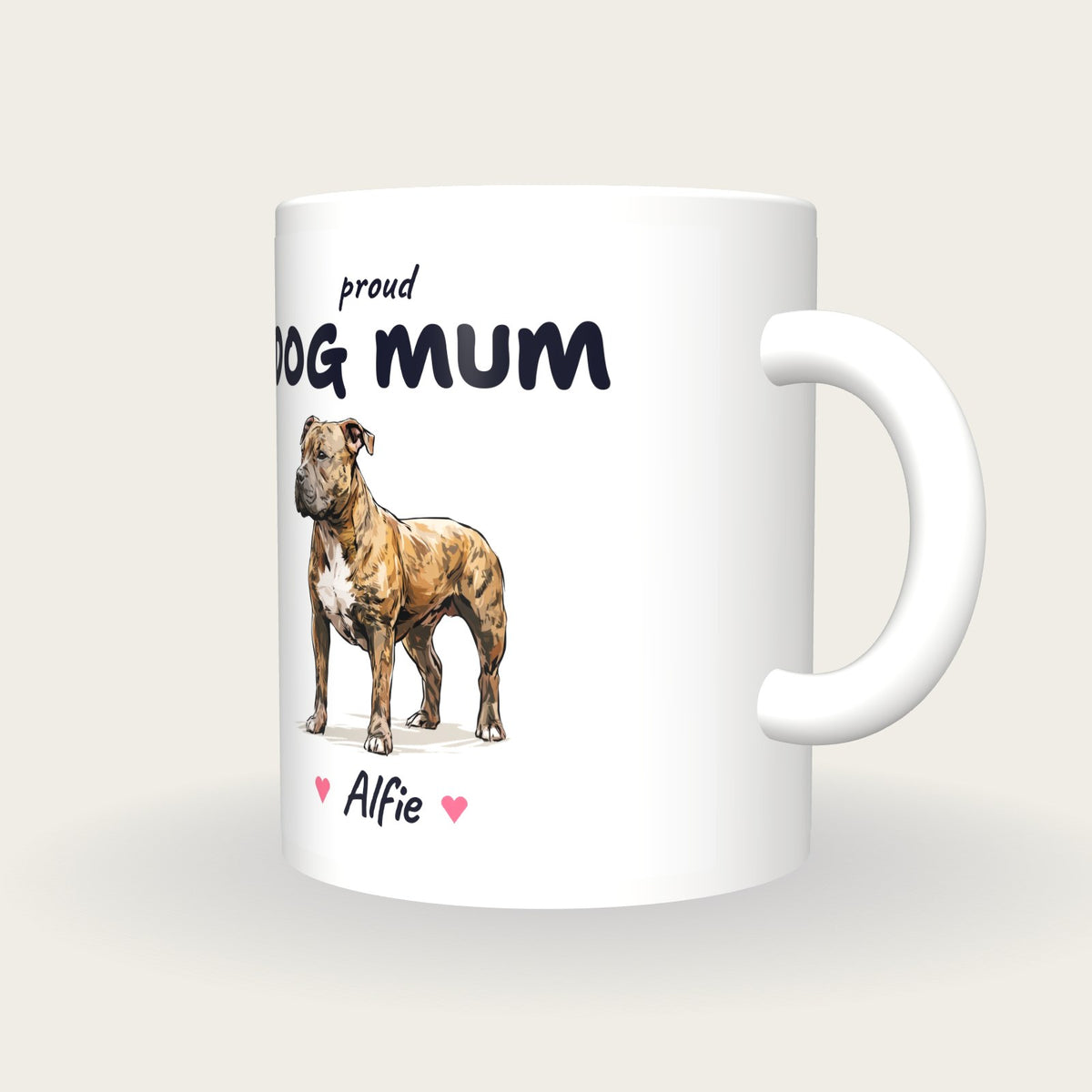 Personalised Staffy Dog Mum Mug, three-quarter view