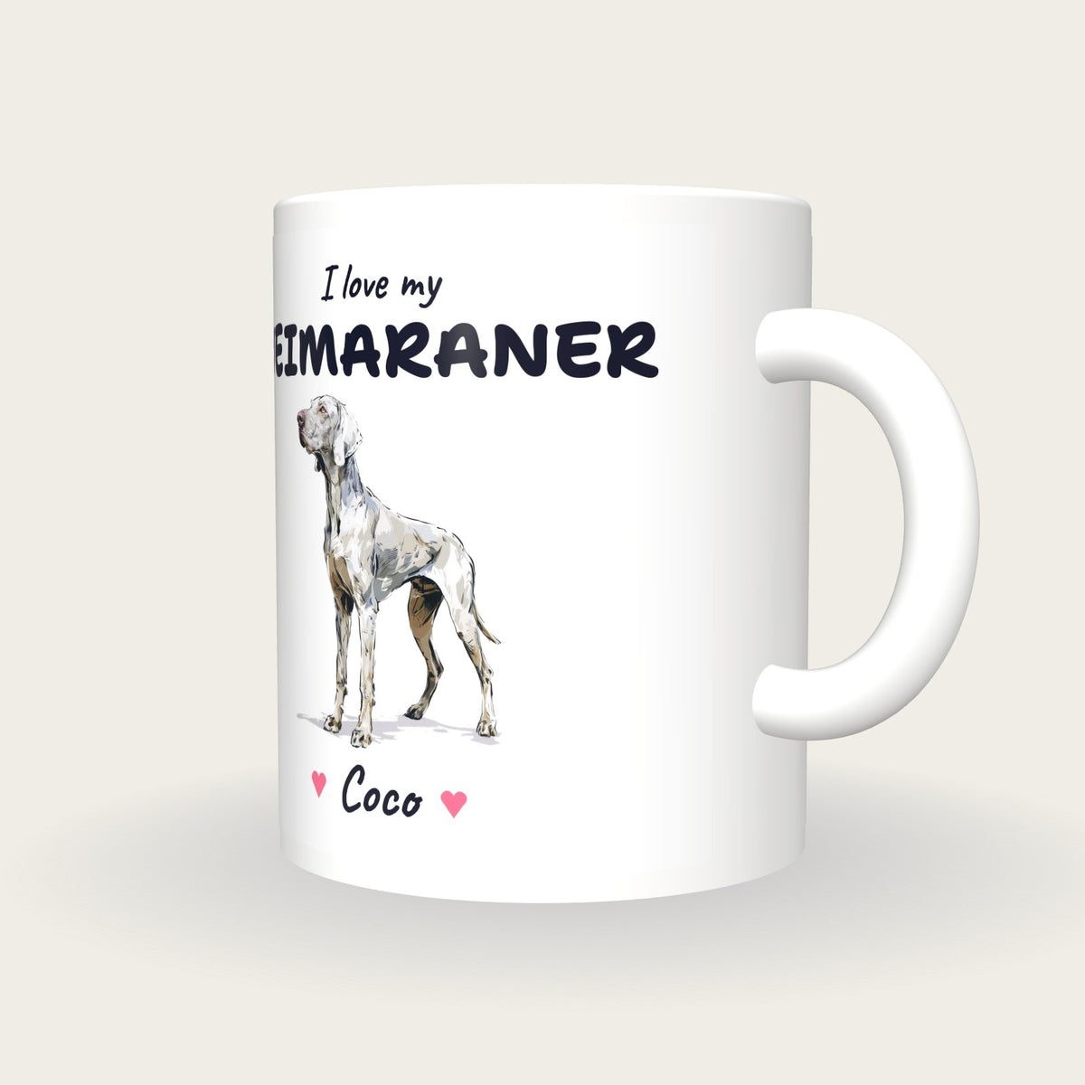 Personalised I Love My Weimaraner Mug, three-quarter view