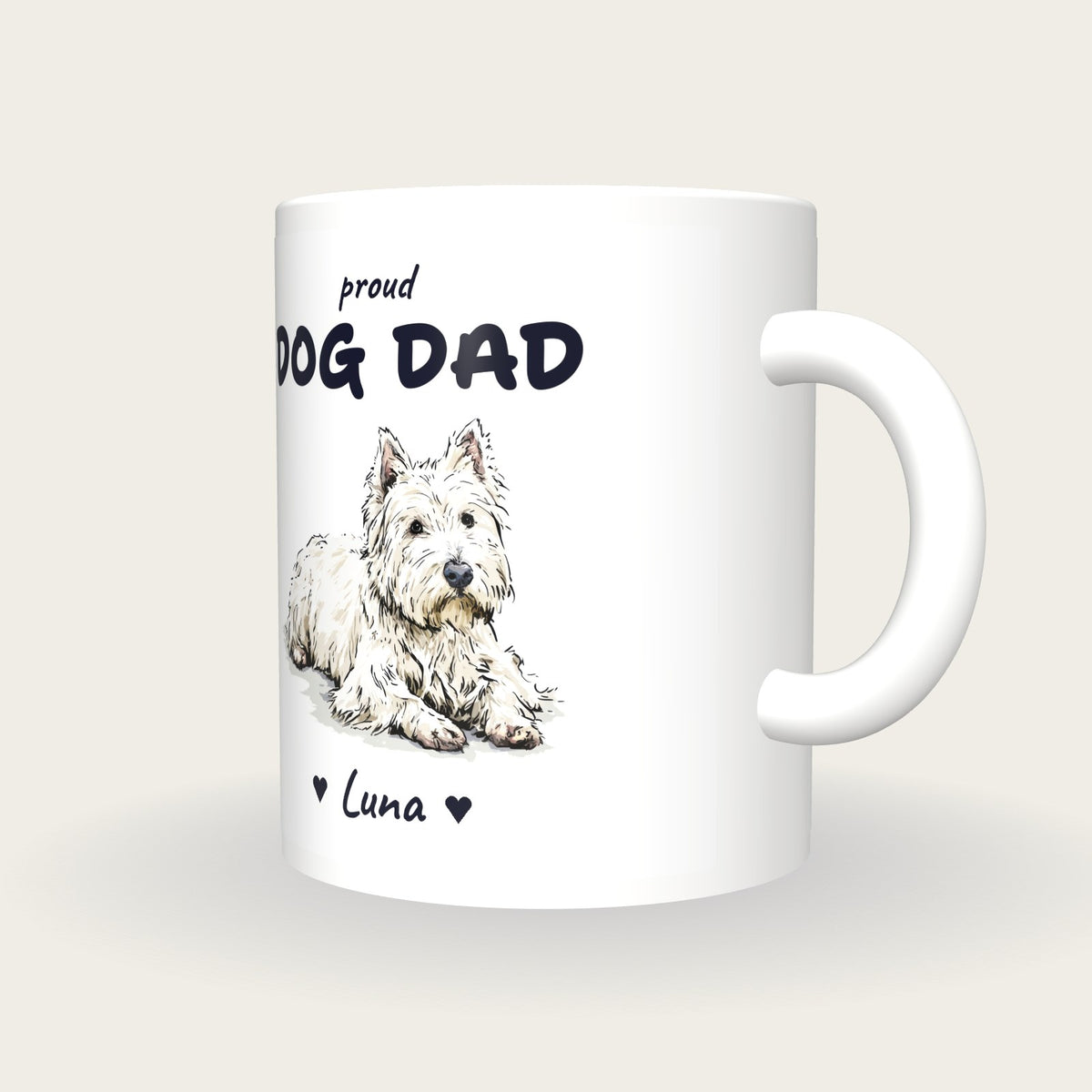 Personalised Westie Dog Dad Mug, three-quarter view