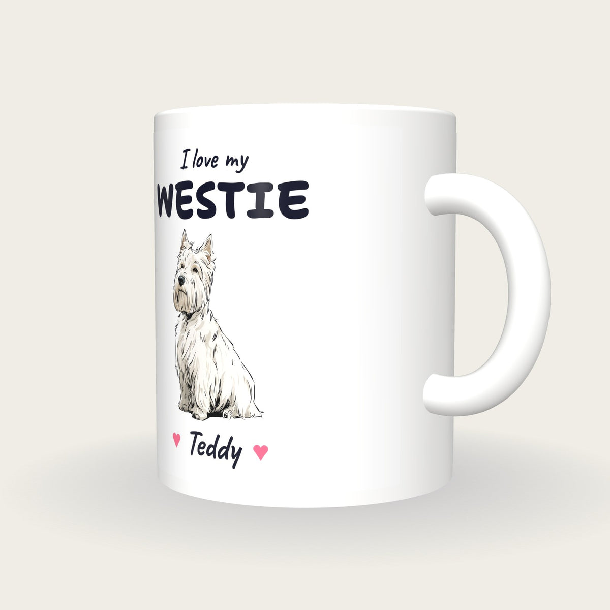 Personalised I Love My Westie Mug, three-quarter view