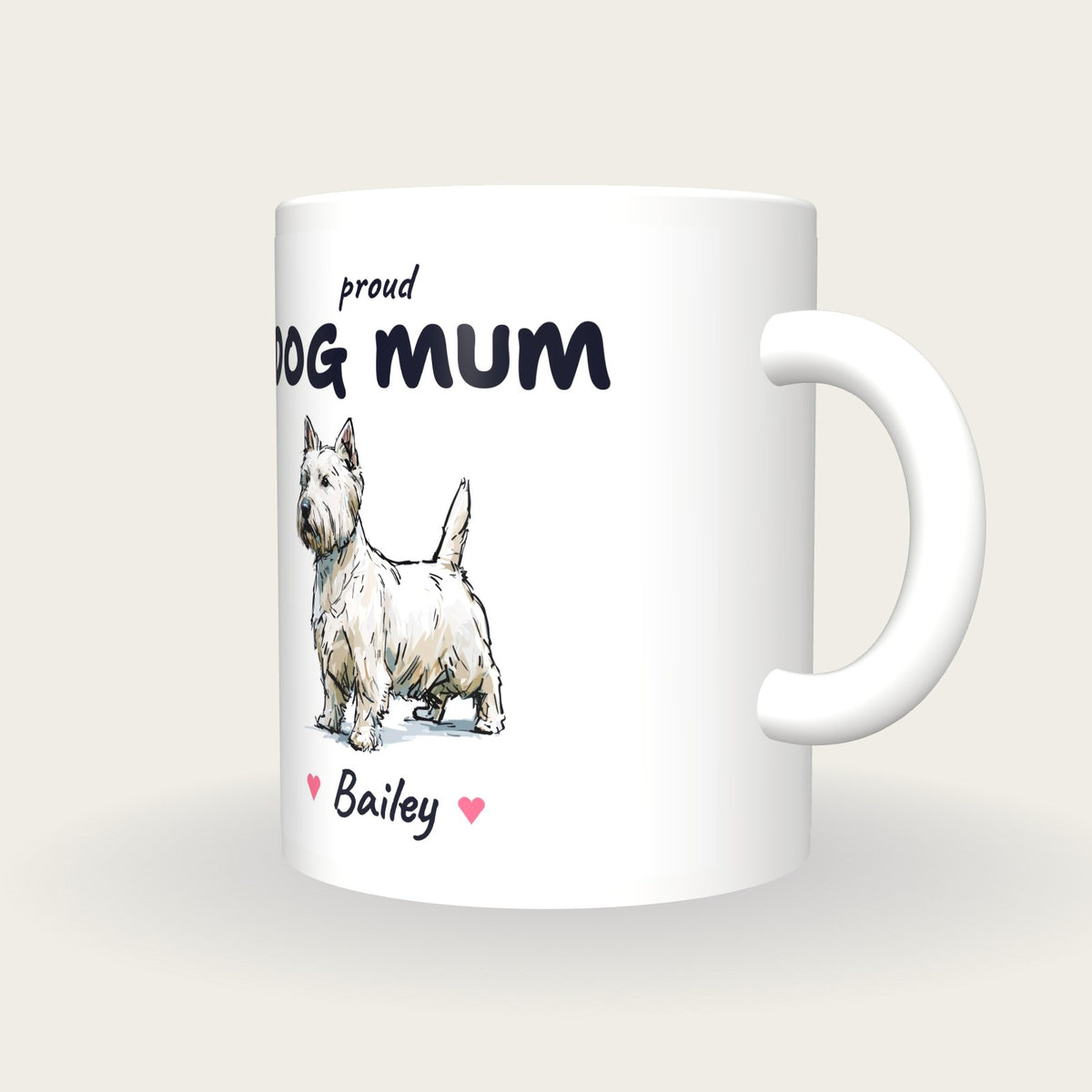 Personalised Westie Dog Mum Mug, three-quarter view