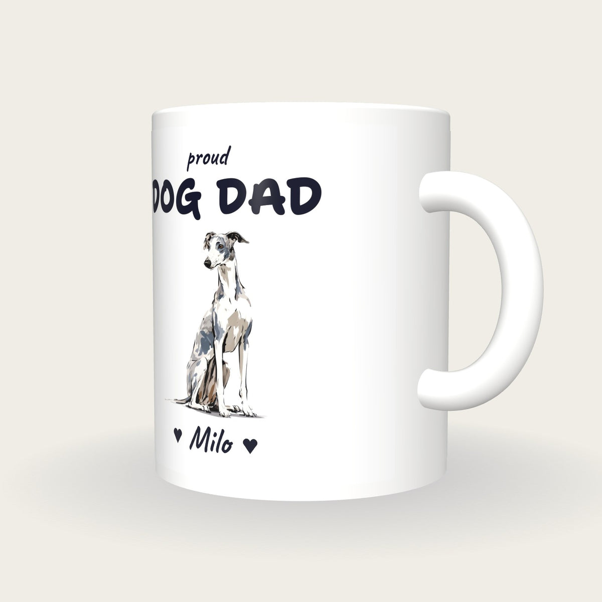 Personalised Whippet Dog Dad Mug, three-quarter view