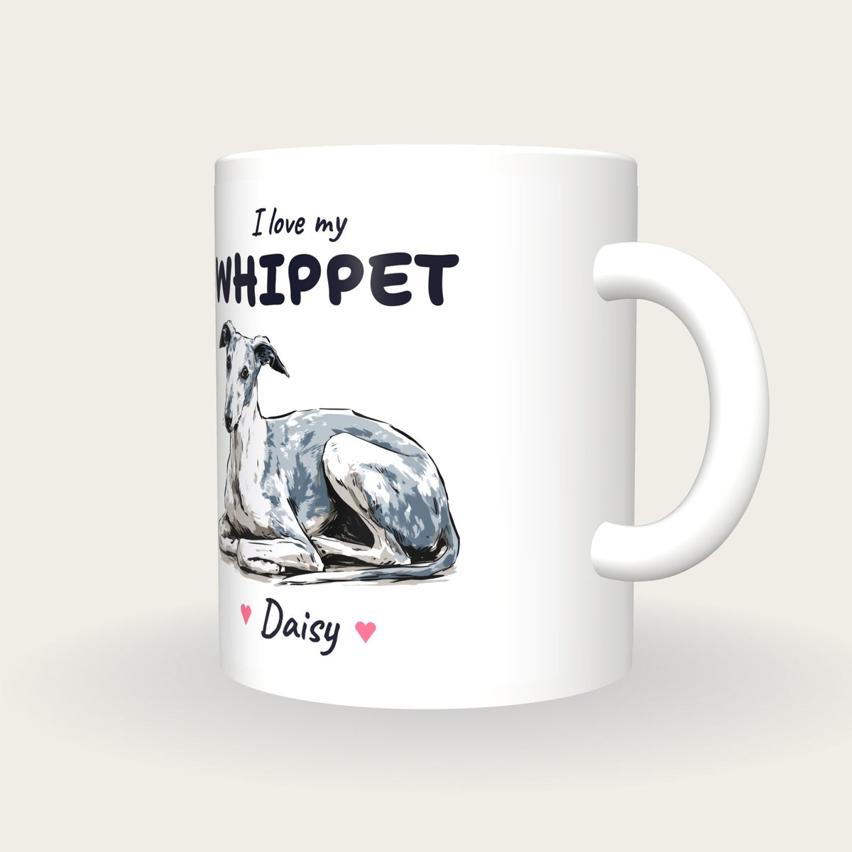 Personalised I Love My Whippet Mug, three-quarter view
