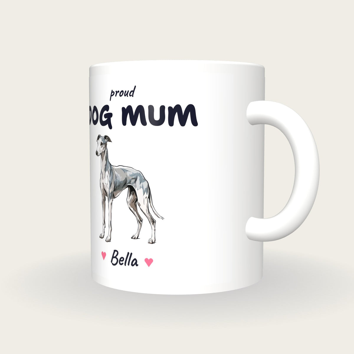 Personalised Whippet Dog Mum Mug, three-quarter view