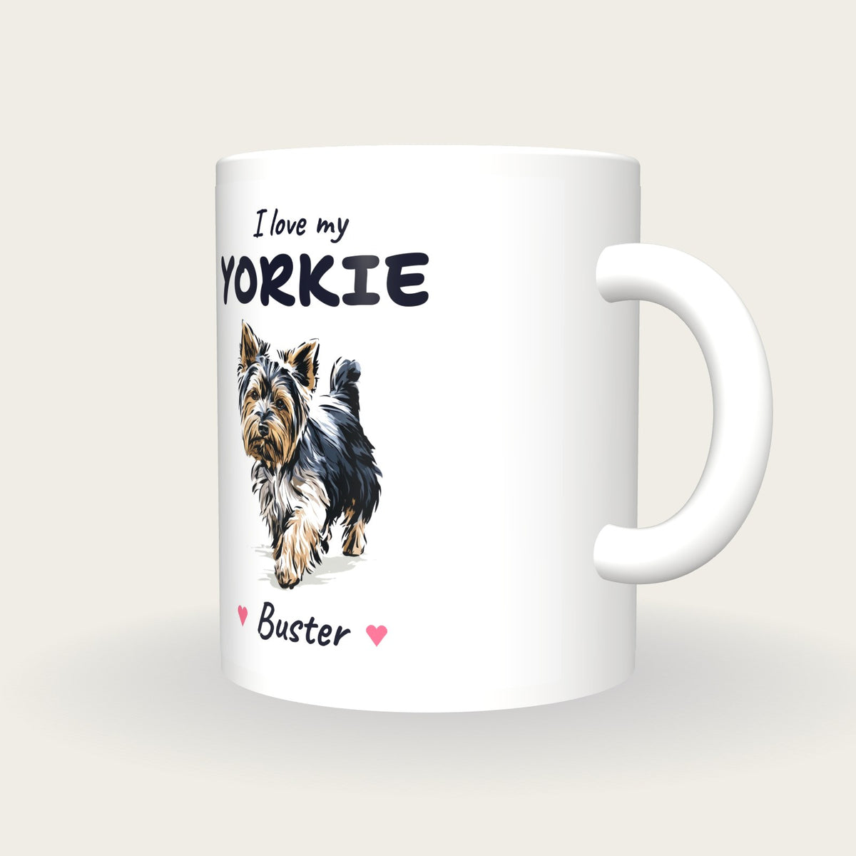 Personalised I Love My Yorkie Mug, three-quarter view