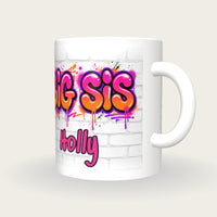 Personalised Big Sis Graffiti Mug, three-quarter view