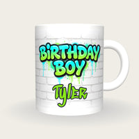 Personalised Birthday Boy Graffiti Mug, front